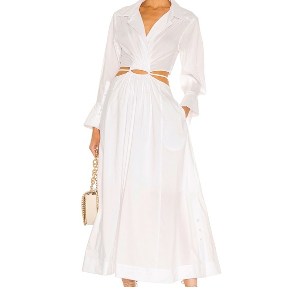 SIMKHAI  Alex Pleated Poplin Cut-Out Maxi Shirtdress (XS) White - Picture 1 of 4